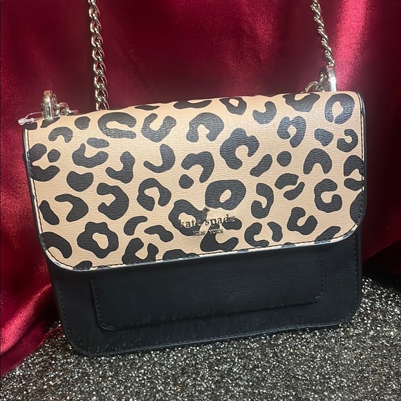 Kate Spade Leopard Print Crossbody Bag - Black and Beige NWOT - Picture 1 of 9